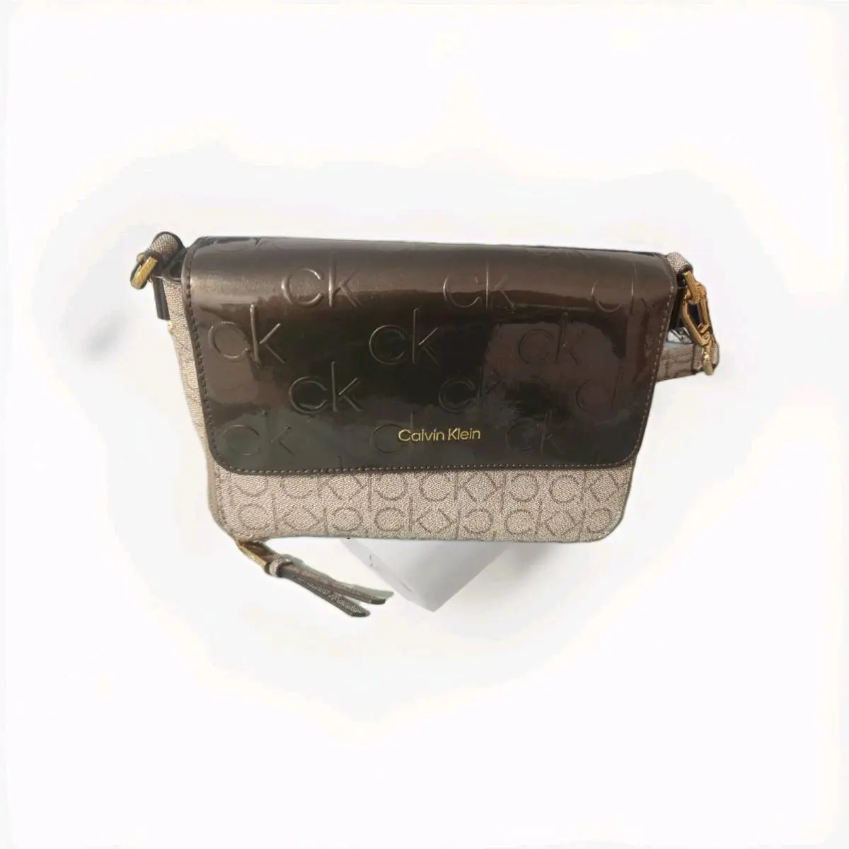 Calvin Klein Brown Beige and Gold Shoulder Bag
