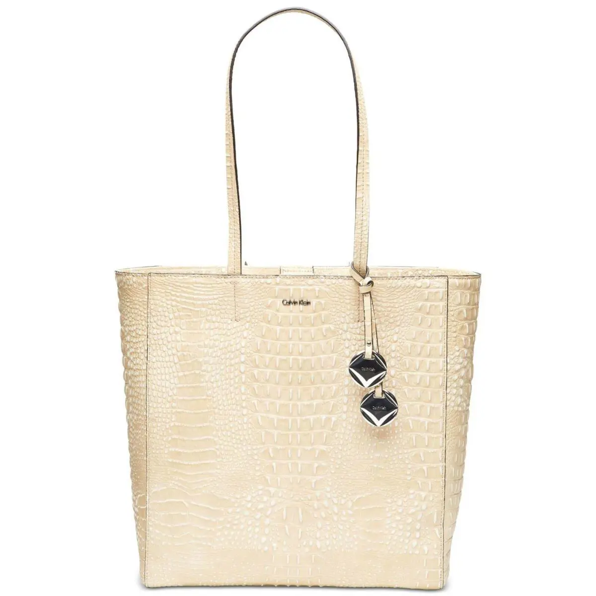 Calvin Klein North/south Croco Pebble Extra Large Tote Beige - Exterior: Beige