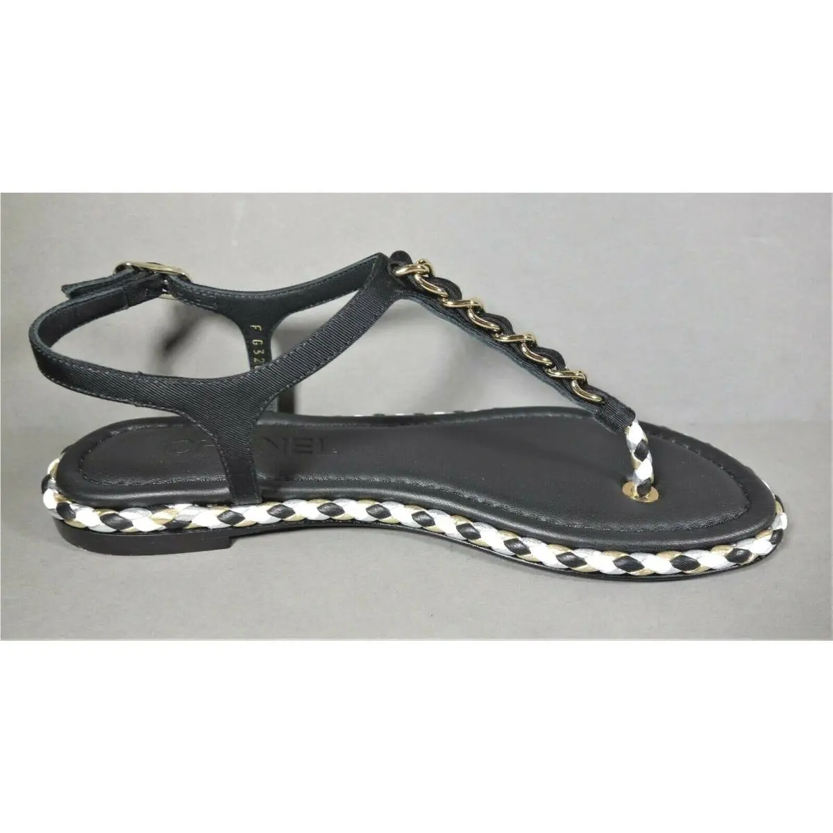 Chanel shoes - Chanel thong flat sandals - thong flat sandals - Black, s: Mostly Black with the white & Gold accents (UPC: 3572642635959) 6