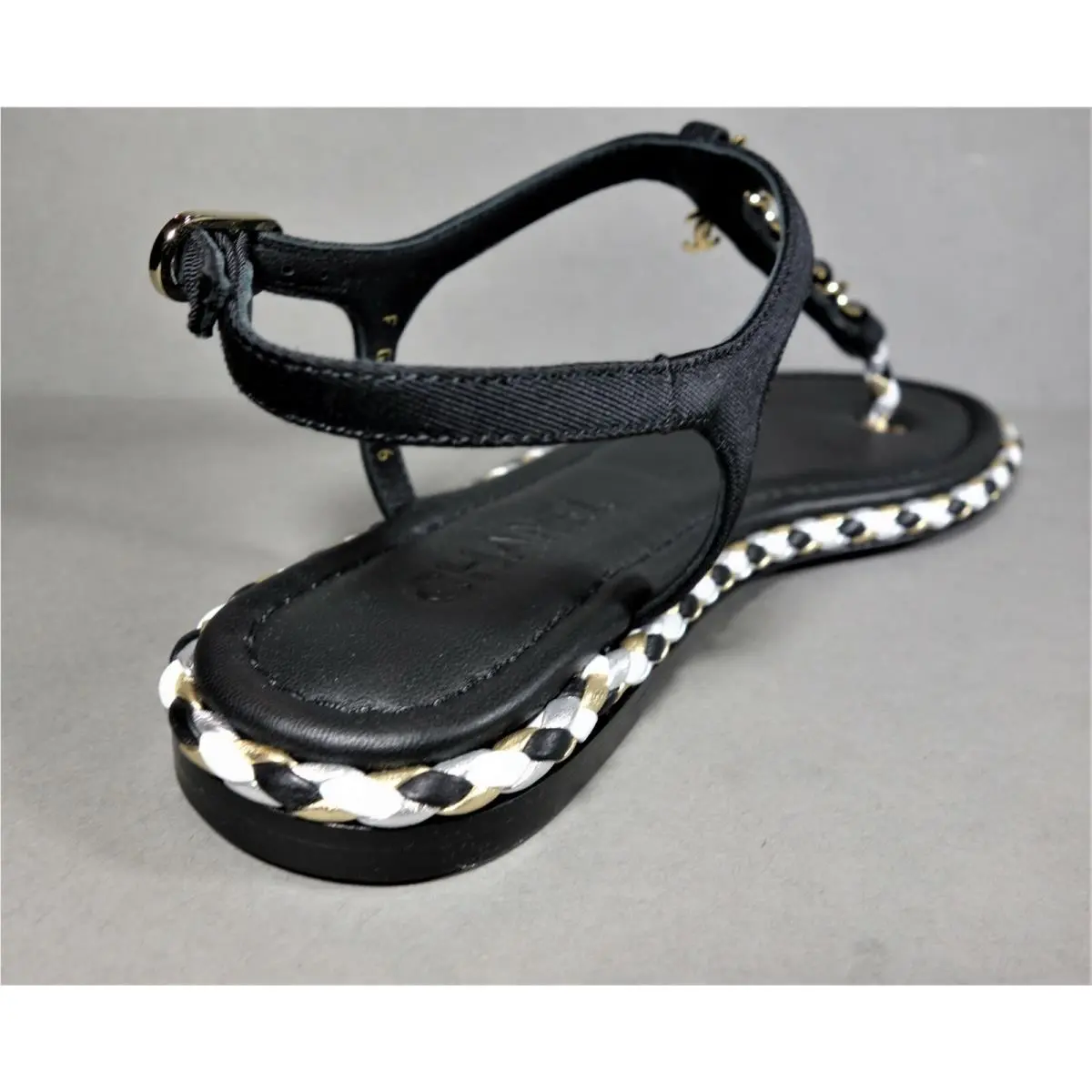 Chanel shoes - Chanel thong flat sandals - thong flat sandals - Black, s: Mostly Black with the white & Gold accents (UPC: 3572642635959) 7