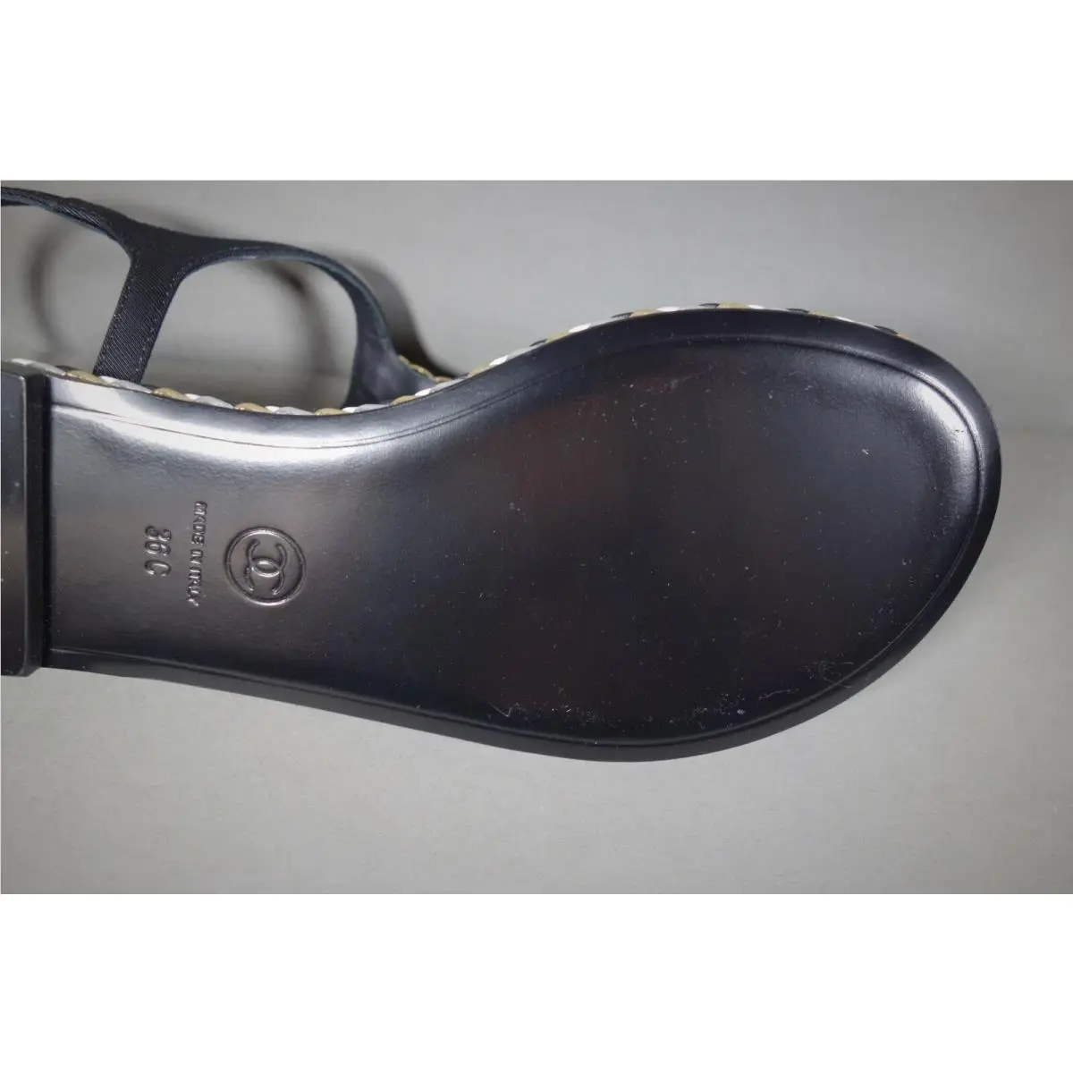 Chanel shoes - Chanel thong flat sandals - thong flat sandals - Black, s: Mostly Black with the white & Gold accents (UPC: 3572642635959) 10