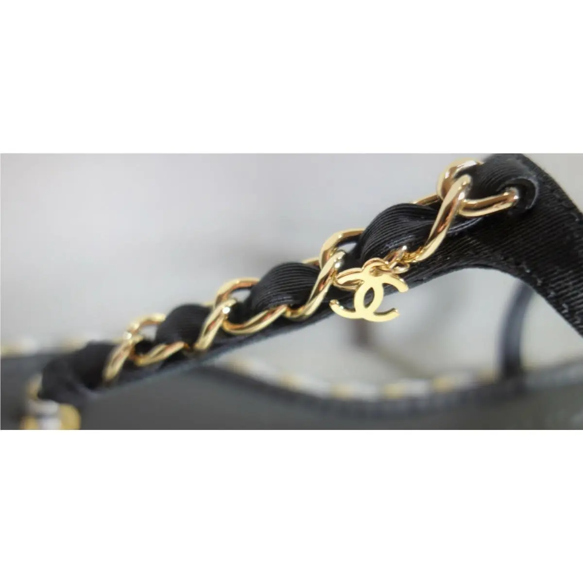 Chanel shoes - Chanel thong flat sandals - thong flat sandals - Black, s: Mostly Black with the white & Gold accents (UPC: 3572642635959) 4