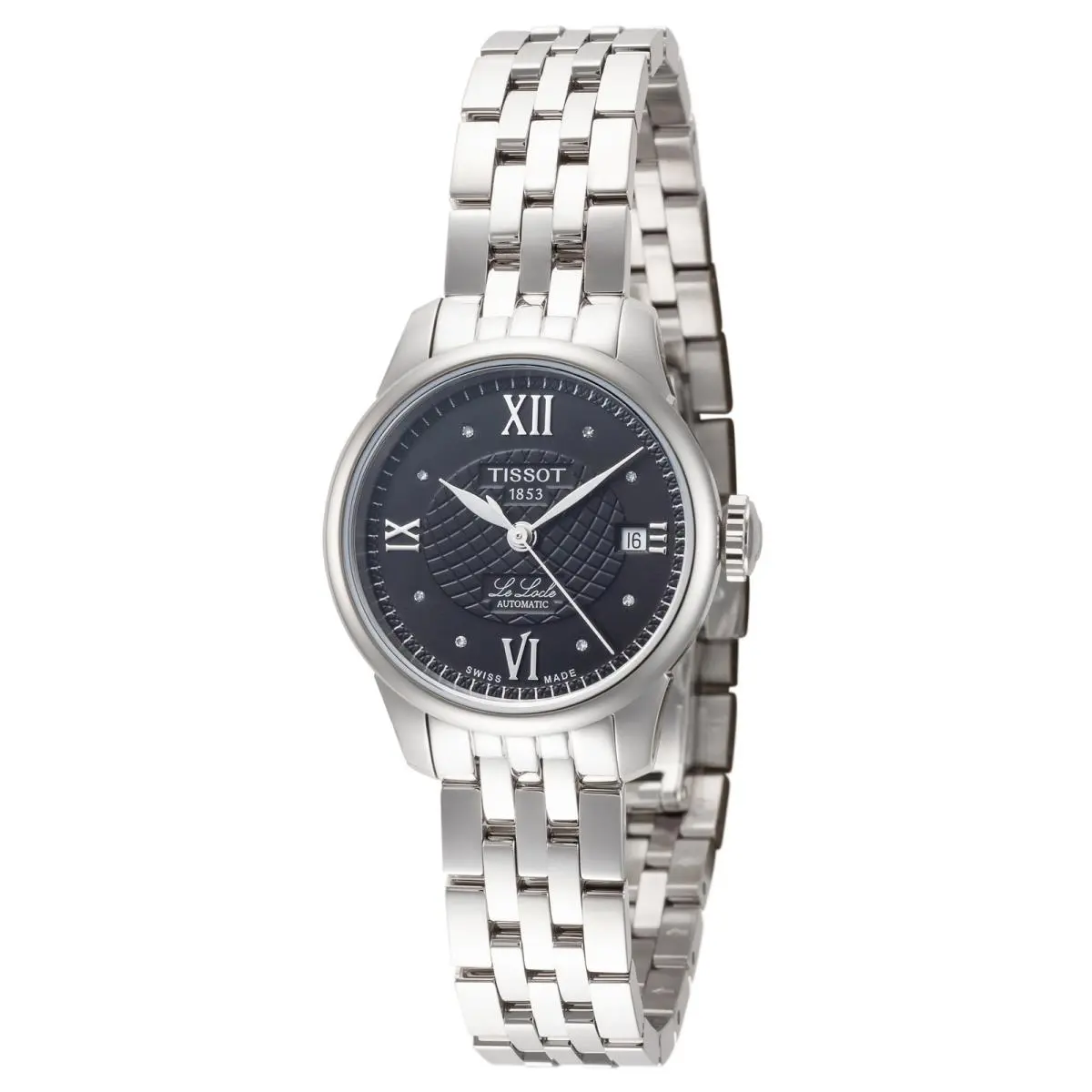 Tissot Women`s T41118356 Le Locle 25.3mm Automatic Watch - Dial: Black, Band: Gray, Other Dial: Black