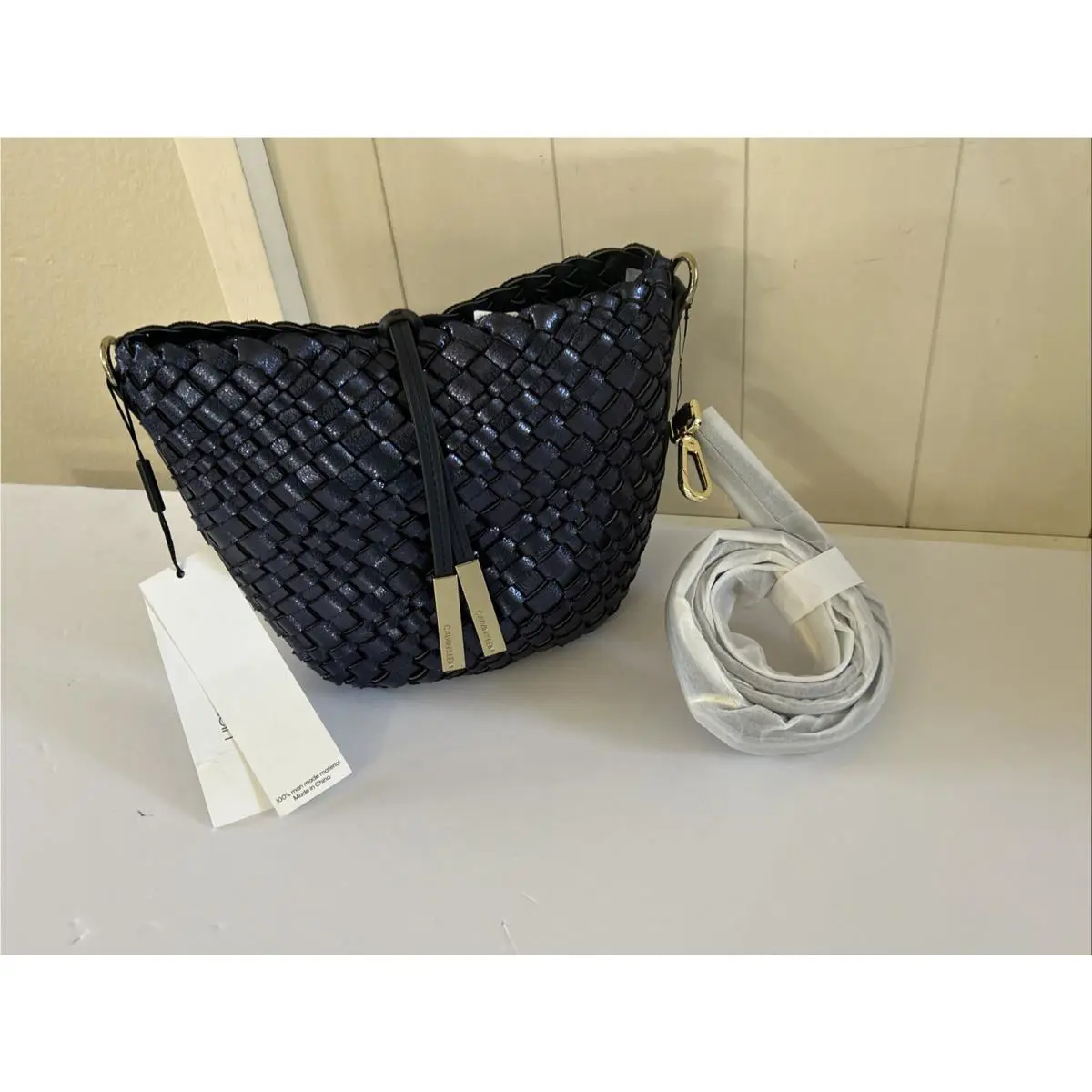 Calvin Klein Tote Naomi Woven Leather Crossbody Adjustable Strap Reversible