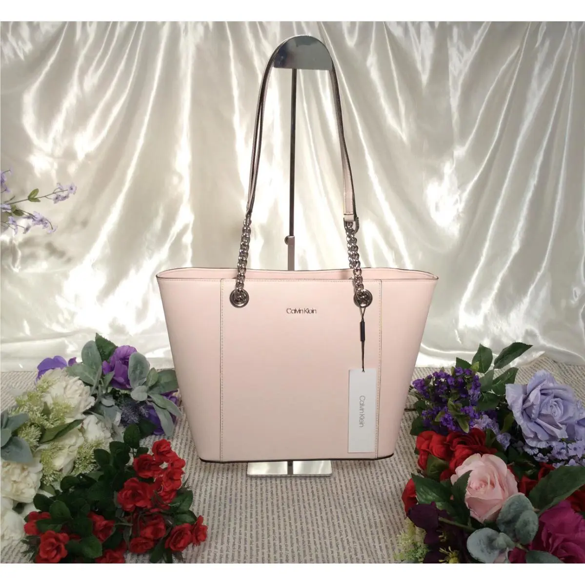 Calvin Klein Hayden Saffiano Leather Large Tote Pink