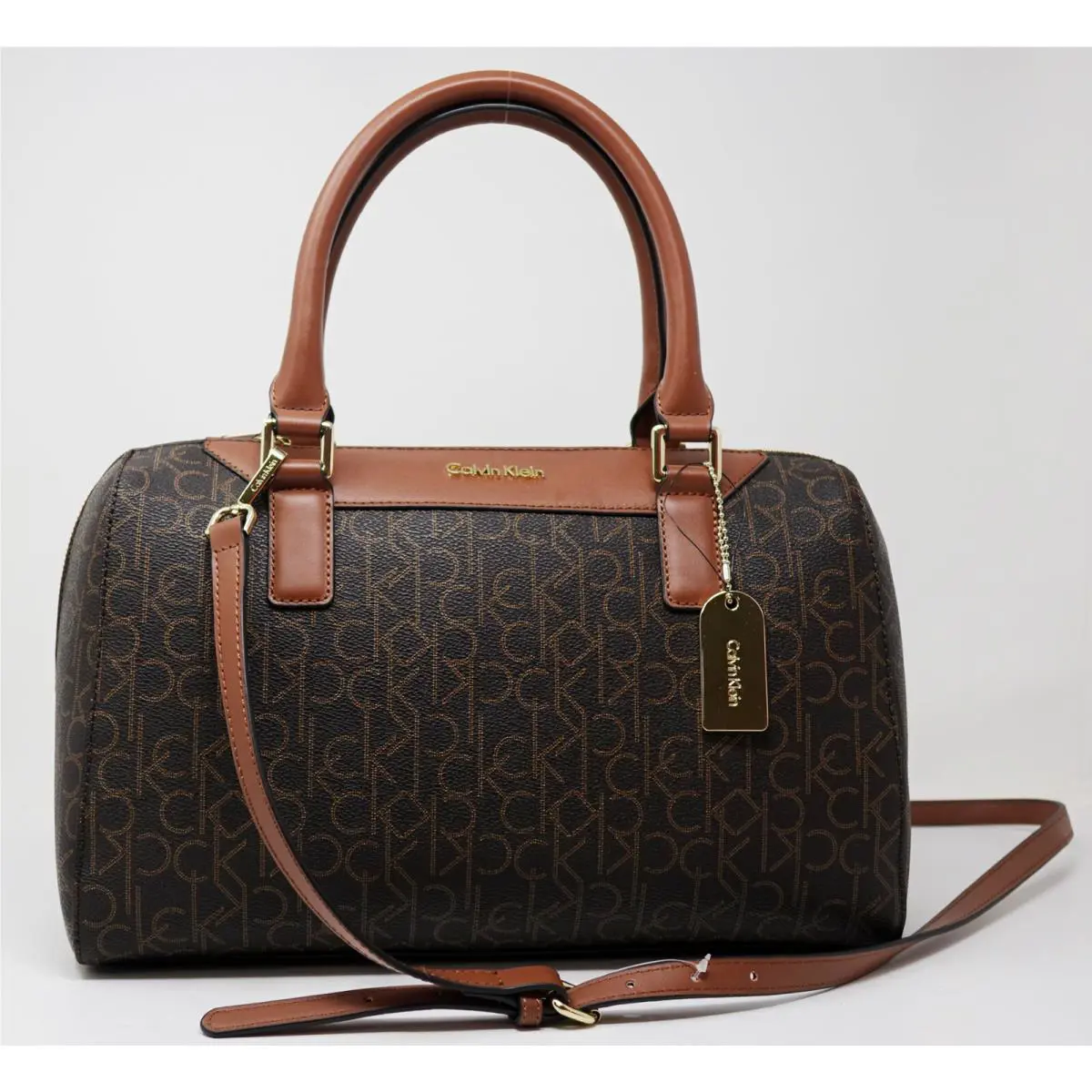 Calvin Klein Women`s Brown Signature Logo Handbag Purse Satchel Bag