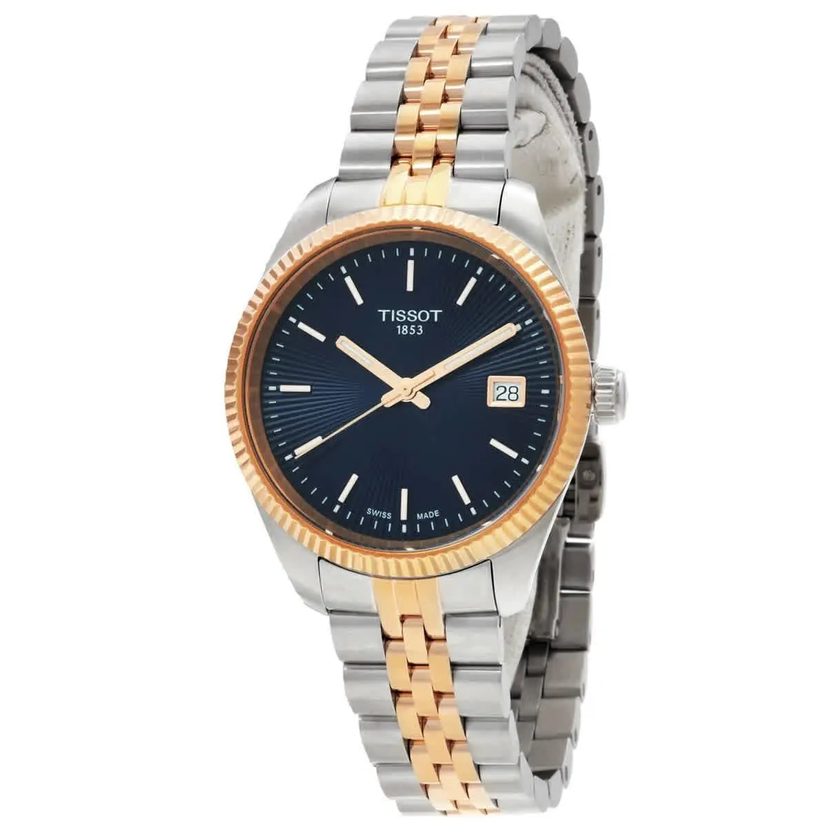 Tissot Ballade Quartz Blue Dial Watch T1562102204100 - Dial: Blue, Band: Two-tone (Silver-tone and Rose Gold-tone), Bezel: Silver-tone
