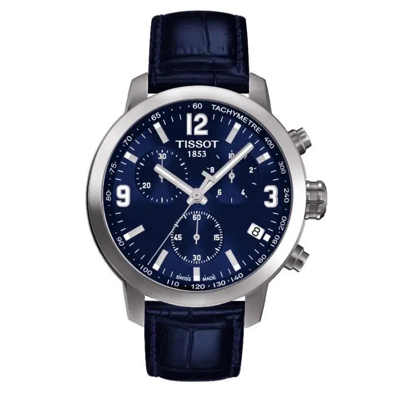Tissot Prc 200 Chronograph Blue Dial Navy Leather Mens Watch T055.417.16.047.00