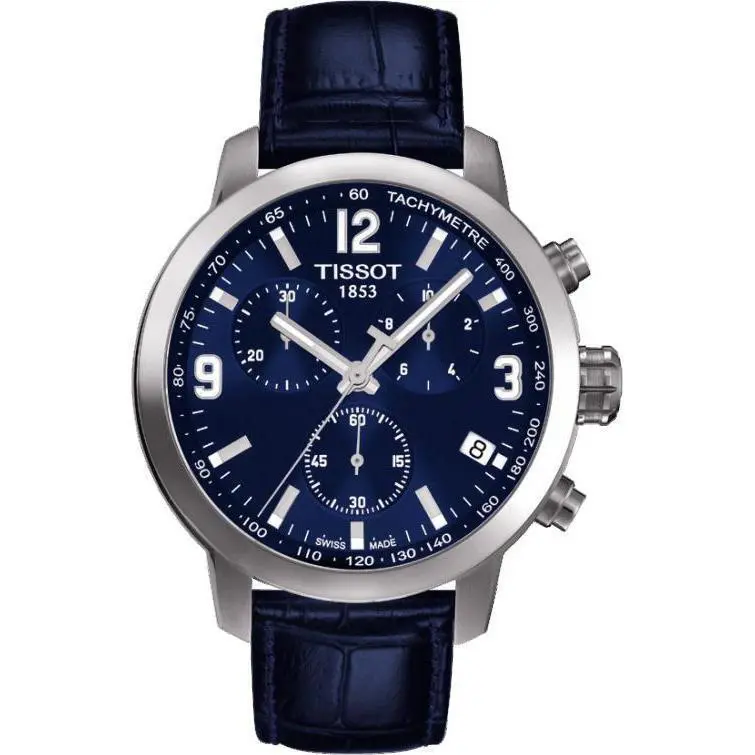 Tissot Men`s Prc 200 Chrono Blue Dial Leather Strap Watch T055.417.16.047.00 - Dial: Blue, Band: Blue