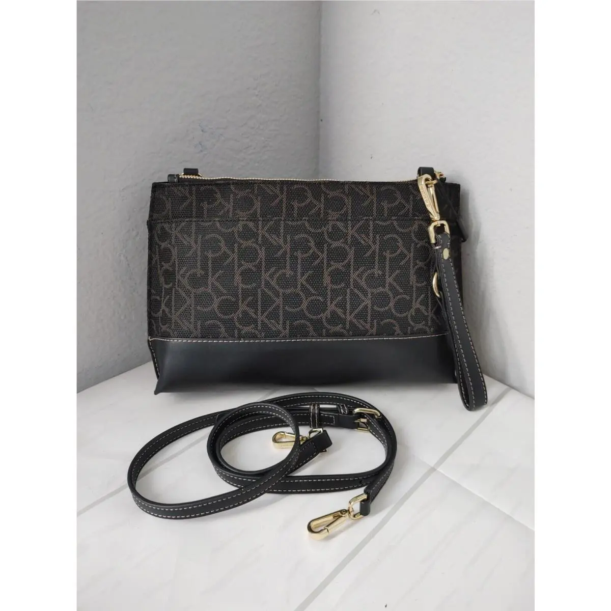 Calvin Klein Sonoma Monogram Crossbody Bag Black