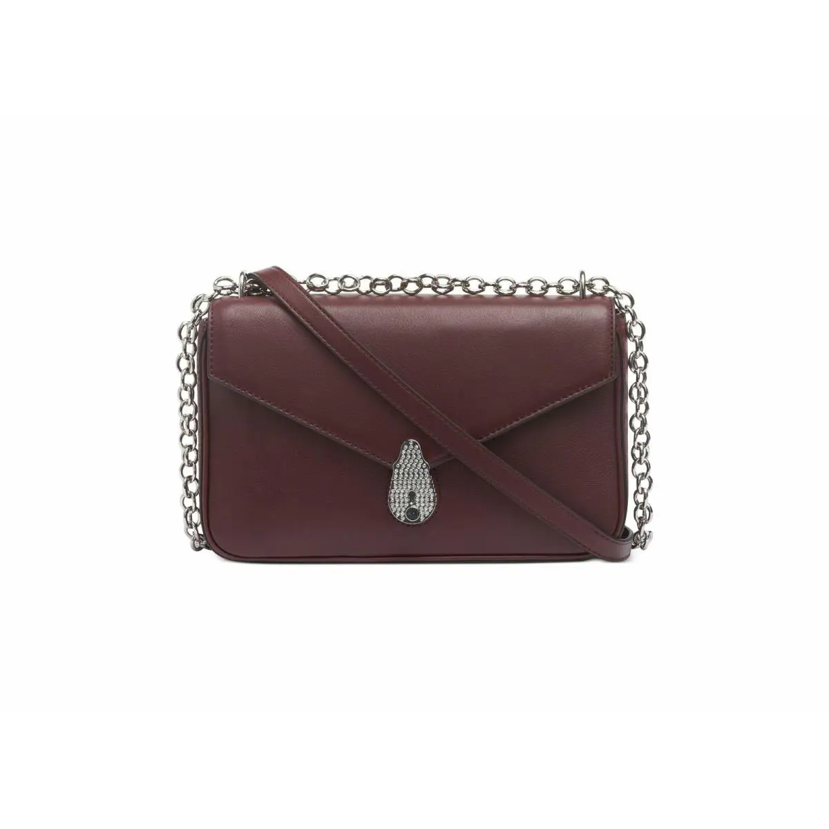 Calvin Klein Womens Lock Leather Shoulder Bag Oxblood/silver