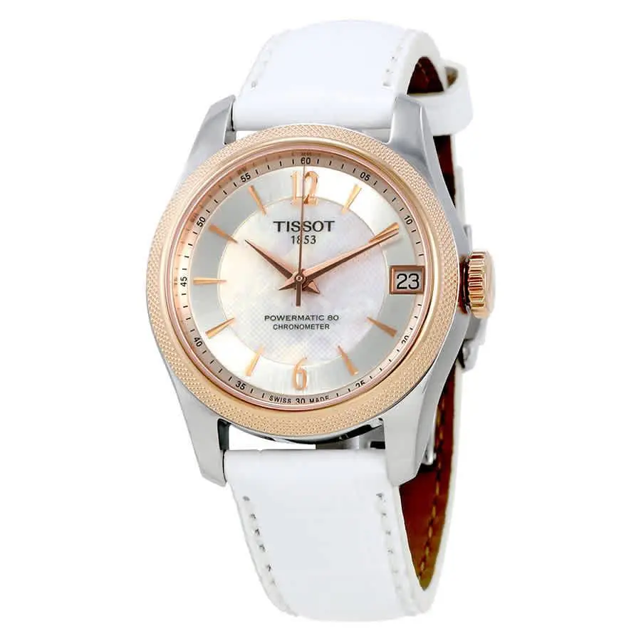 Tissot T-classic Ballade Automatic Mop Dial Ladies Watch T108.208.26.117.00 - Dial: White, Band: White, Bezel: Pink
