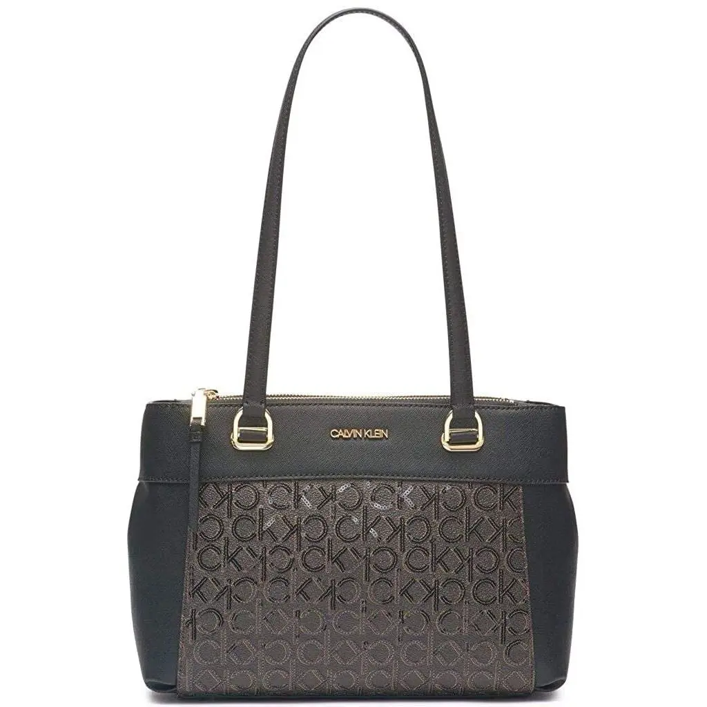 Calvin Klein Sequin Logo Hayden Tote in Black Multi Medium Size Very Rare