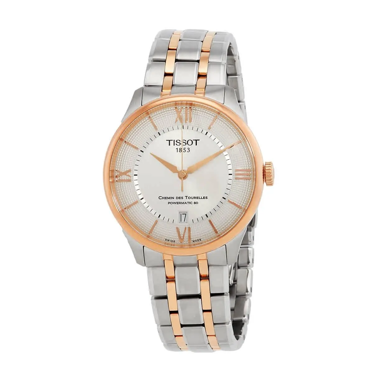 Tissot Chemin Des Tourelles Automatic Silver Dial Two-tone Men`s Watch - Dial: Silver, Band: Silver, Pink, Bezel: Pink