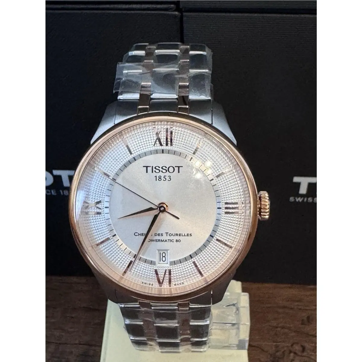 Tissot Chemin Des Tourelles Automatic Silver Dial Two-tone Men`s Watch - Dial: Silver, Band: Silver, Pink, Bezel: Pink