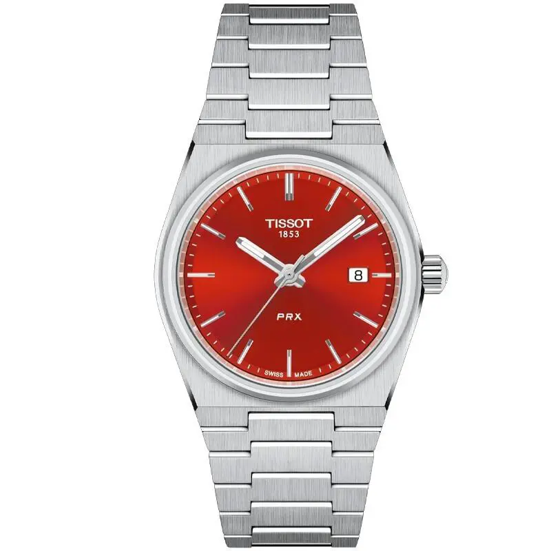 Tissot Prx 35mm Red Dial Stainless Steel Women`s Watch T1372101142100 - Dial: Red, Band: Silver, Bezel: Silver