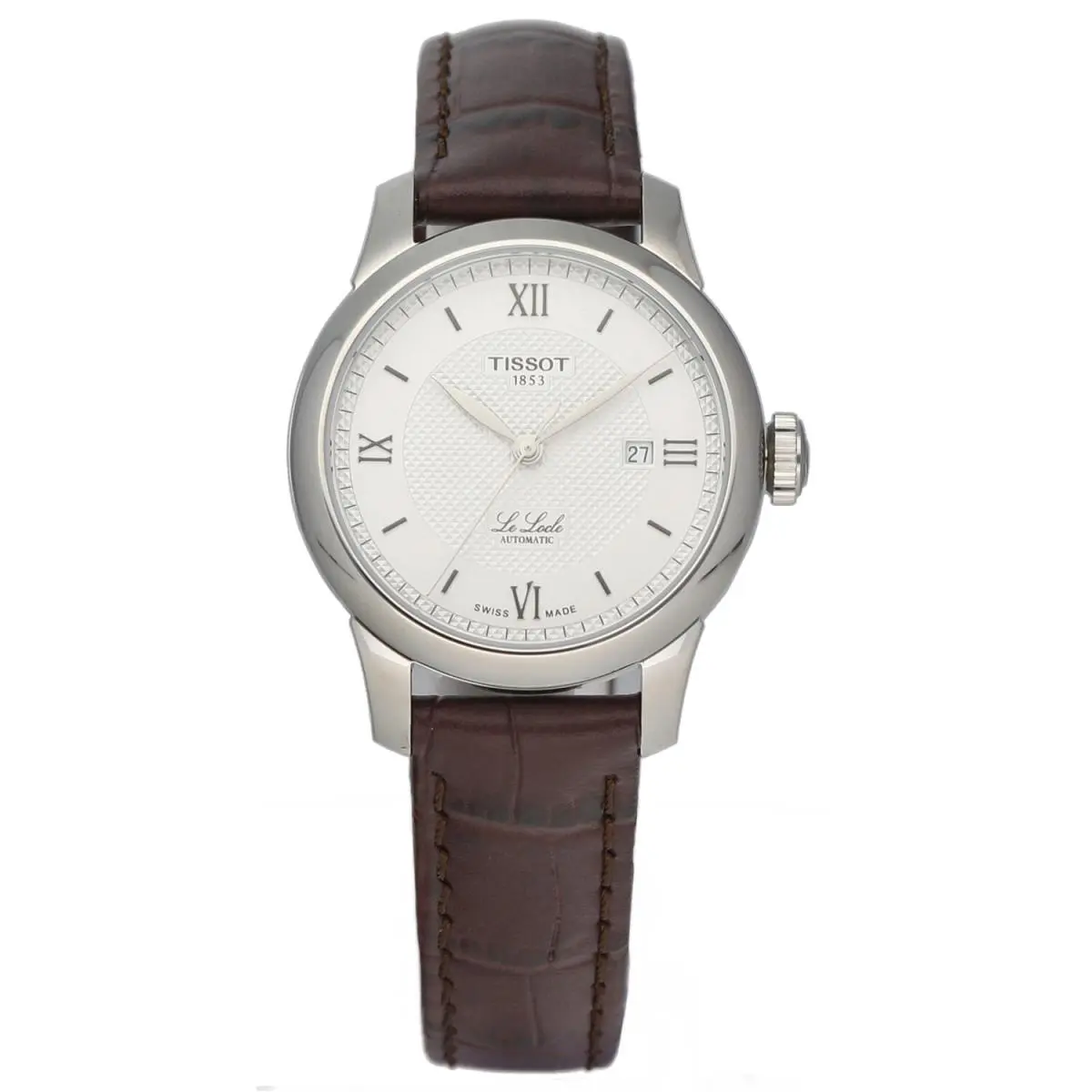 Tissot Le Locle T006.207.16.038.00 29mm Leather Steel Automatic Women`s Watch - Dial: Silver, Band: Brown, Bezel: Silver