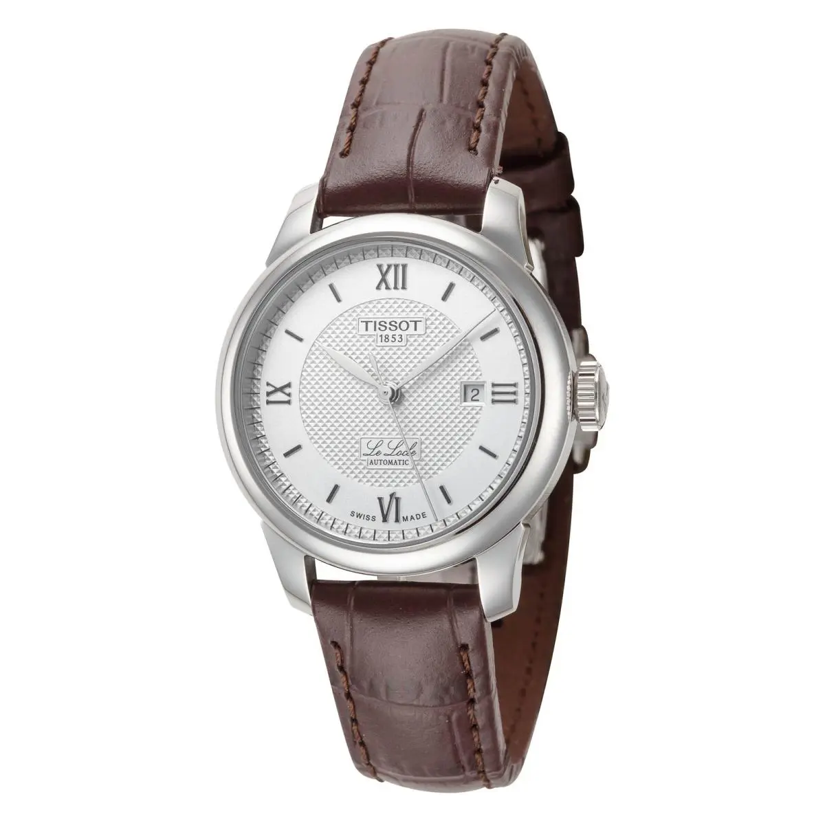 Tissot Women`s Le Locle 29mm Automatic Watch T0062071603800 - Dial: Silver, Band: Brown, Bezel: Silver