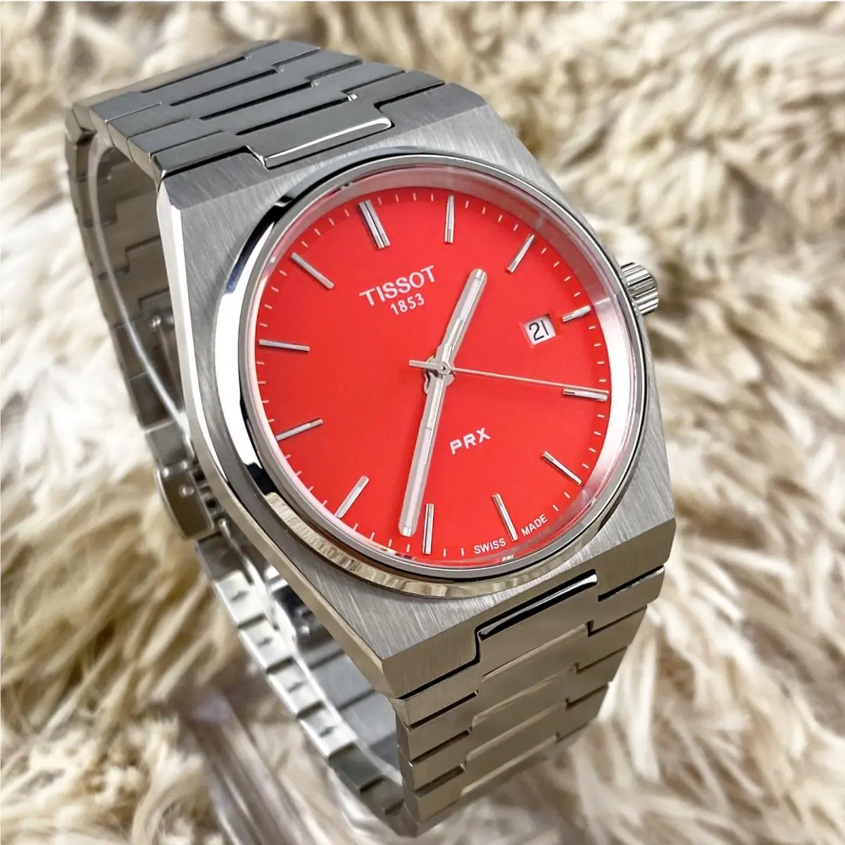 Tissot Prx 40mm Red Dial Stainless Steel Men`s Watch T137.410.11.421.00 - Dial: Red, Band: Silver, Bezel: Silver