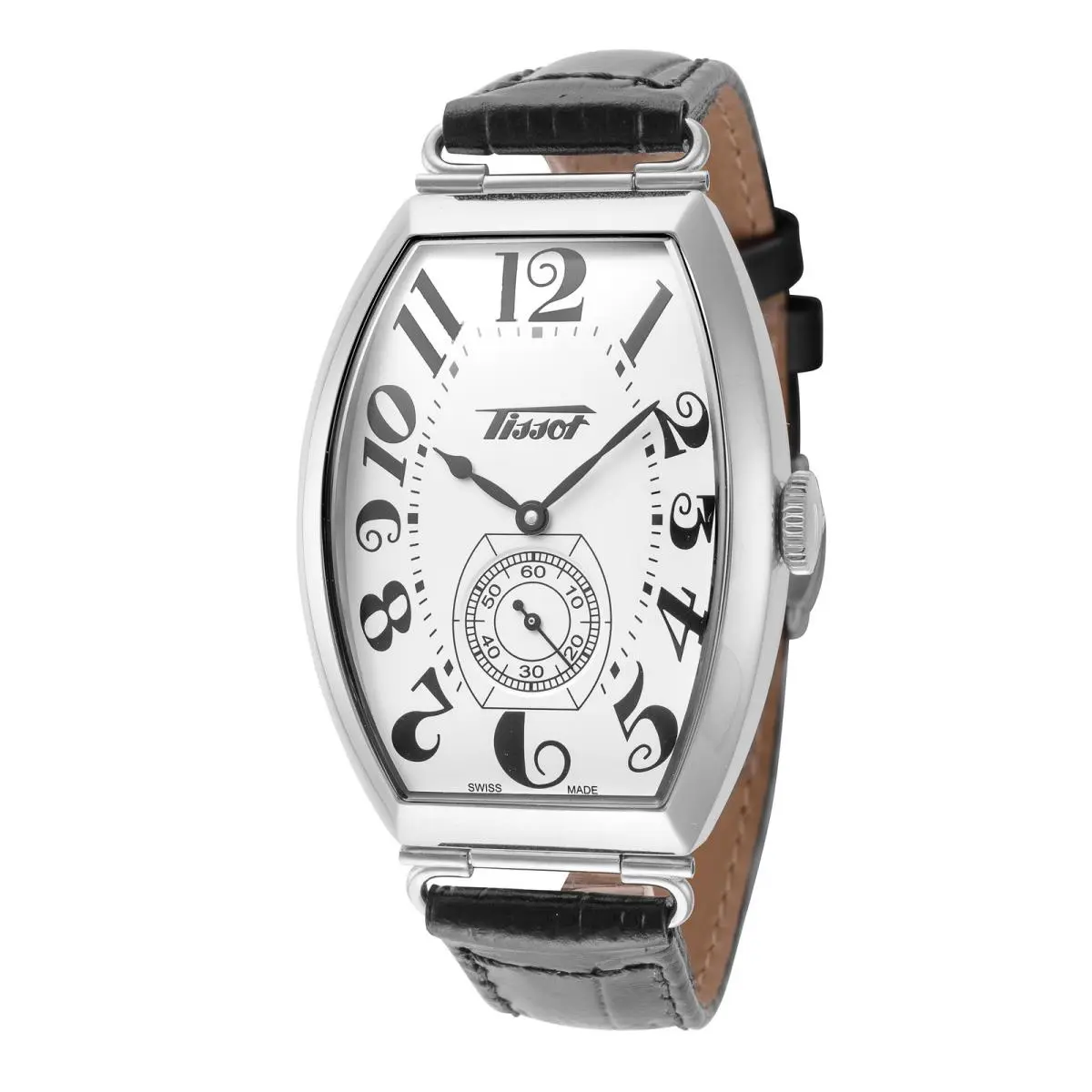Tissot Men`s T1285051601200 Heritage 42.45mm Manual-wind Watch - Dial: Silver, Band: Black, Other Dial: White