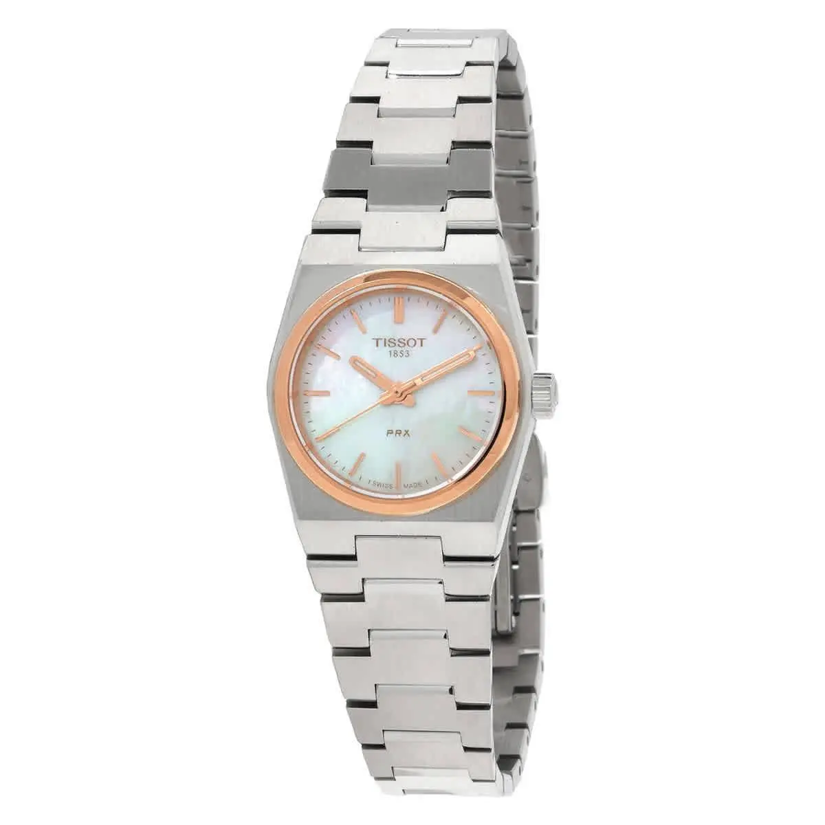 Tissot Prx Quartz White Mop Dial Ladies Watch T1370102111100 - Dial: White Mother of Pearl, Band: Silver-tone, Bezel: Silver-tone