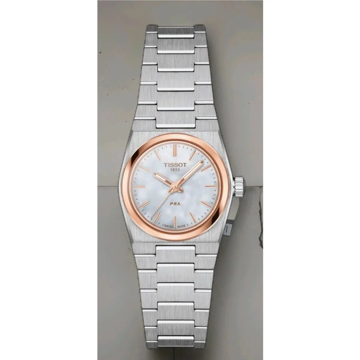 Tissot Prx 25mm White Dial Stainless Steel Bracelet Watch T137.010.21.111.00 - Dial: White, mother of pearl, Band: Silver, Bezel: Gold