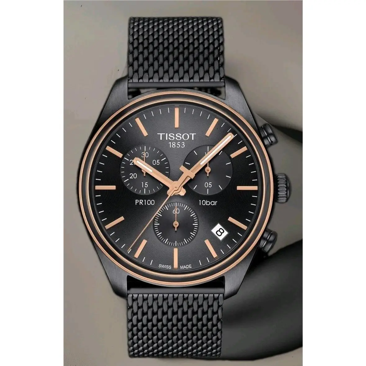 Tissot PR 100 41MM Chronograph Anthracite Dial Watch T101.417.23.061.00 - Dial: Anthracite, Band: Gunmetal, Bezel: Rose Gold, Gunmetal