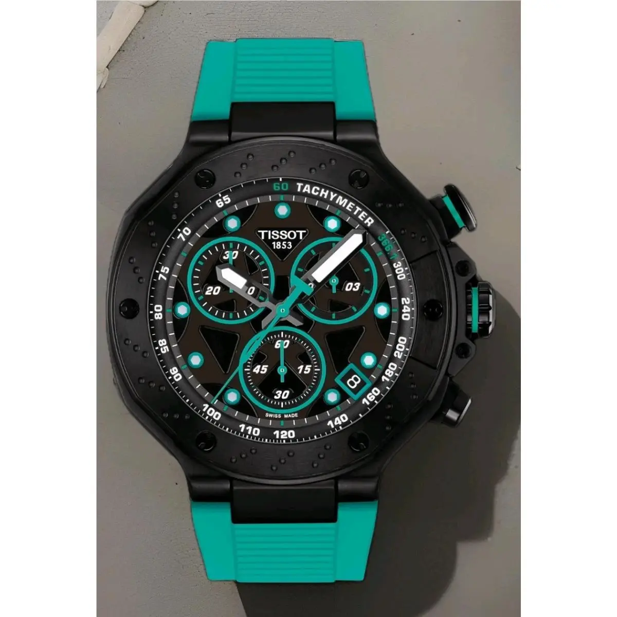 Tissot T-race T141.417.37.051.01 Green Rubber Strap Men`s Watch 45 mm