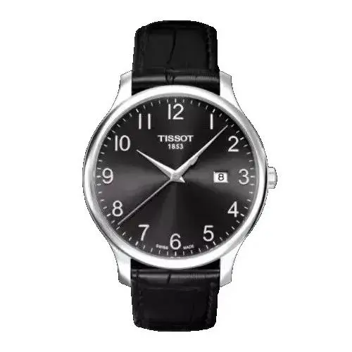 Tissot T-classic Black Dial SS Leather Men`s Quartz Watch - T063.610.16.052.00
