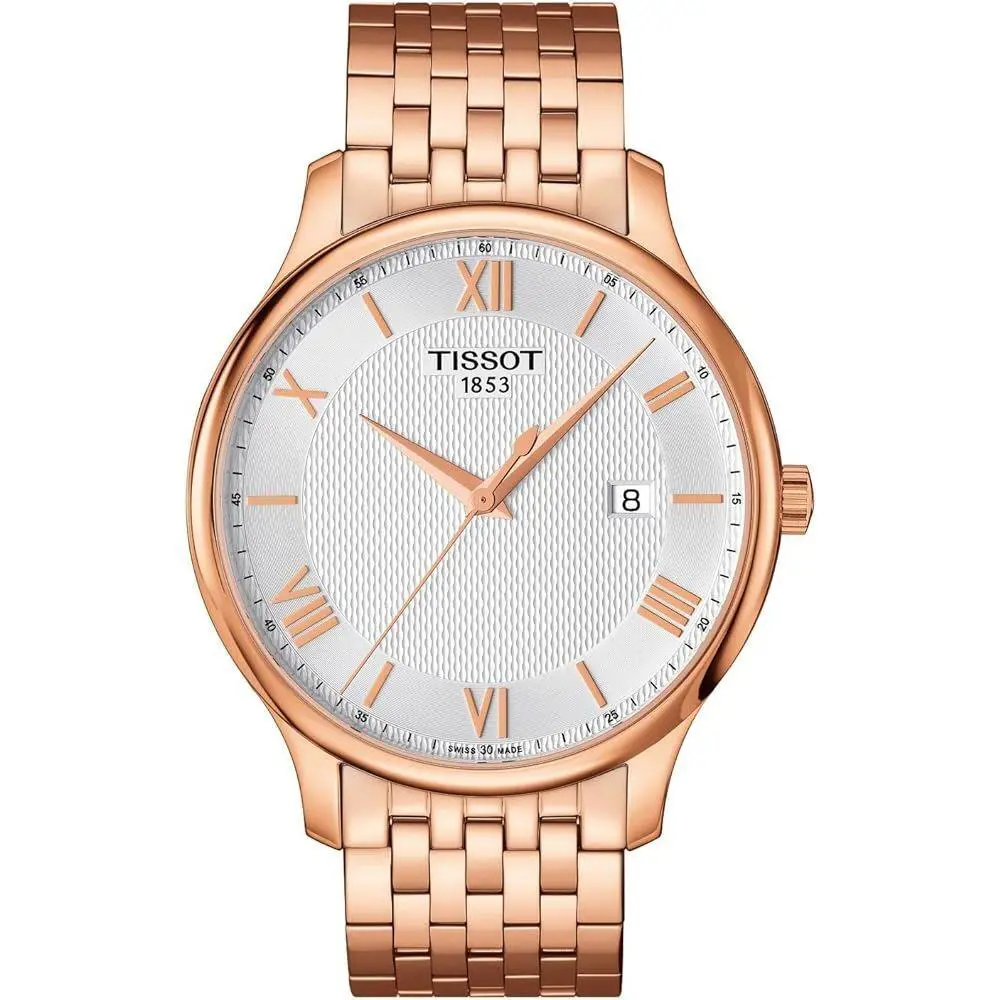 Tissot Tradition Silver Dial Rose Gold Pvd Men`s Watch T063.610.33.038.00 - Dial: Silver, Band: rose gold