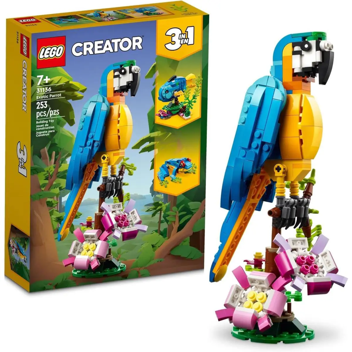 Lego Creator 3 in 1 Exotic Parrot Building Toy Set Transforms to