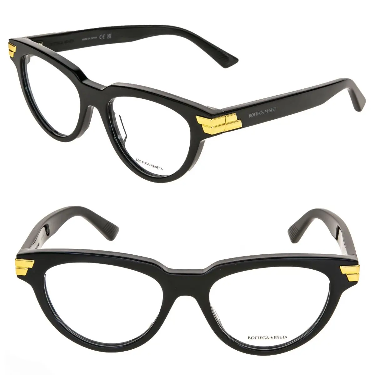 Bottega Veneta Mitre Classic BV1106O Black Gold Optical Cat Eyeglasses 1106 001