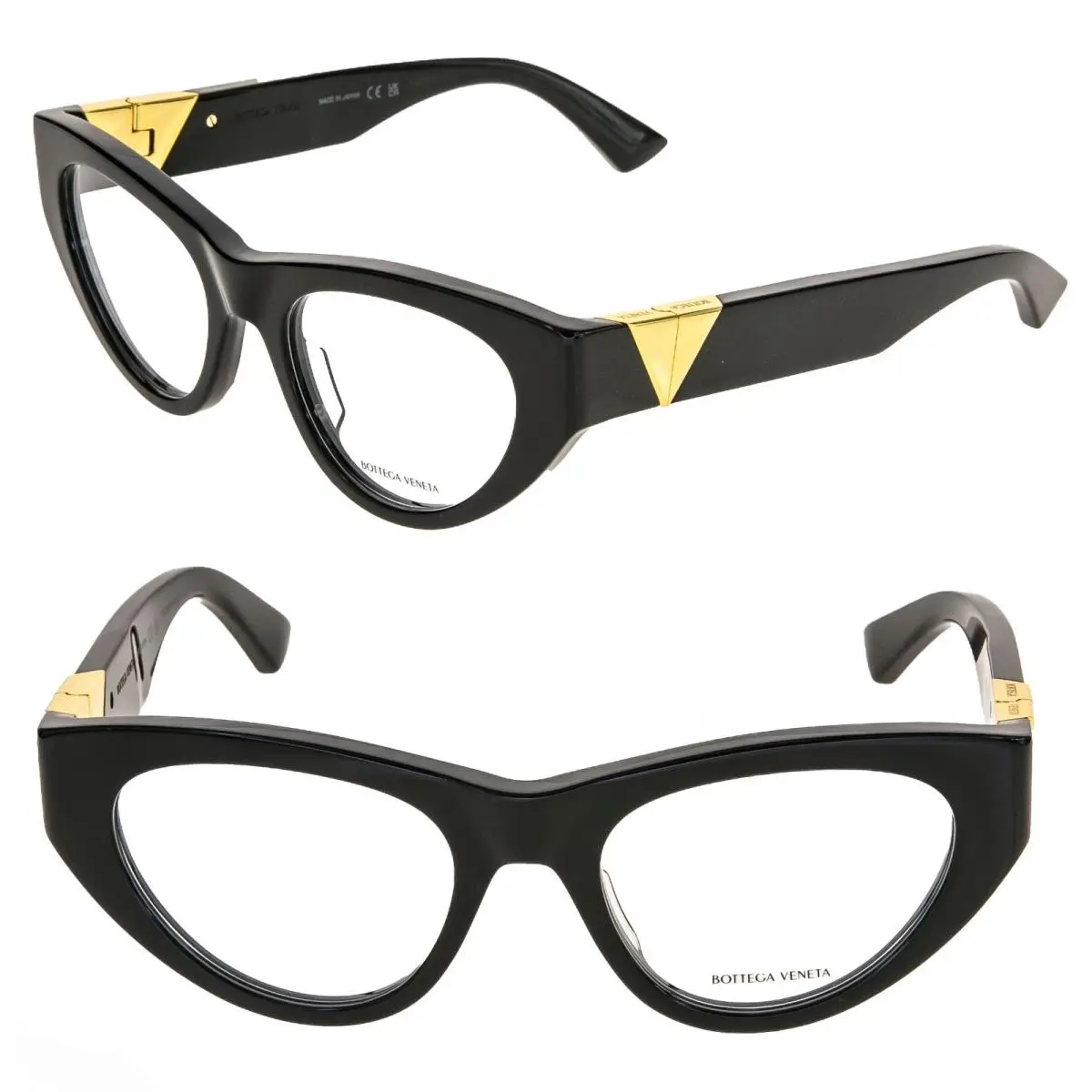 V Angle 1179 Classic BV1179O Black Gold Bold Cat Eyeglasses 001 by Bottega Veneta