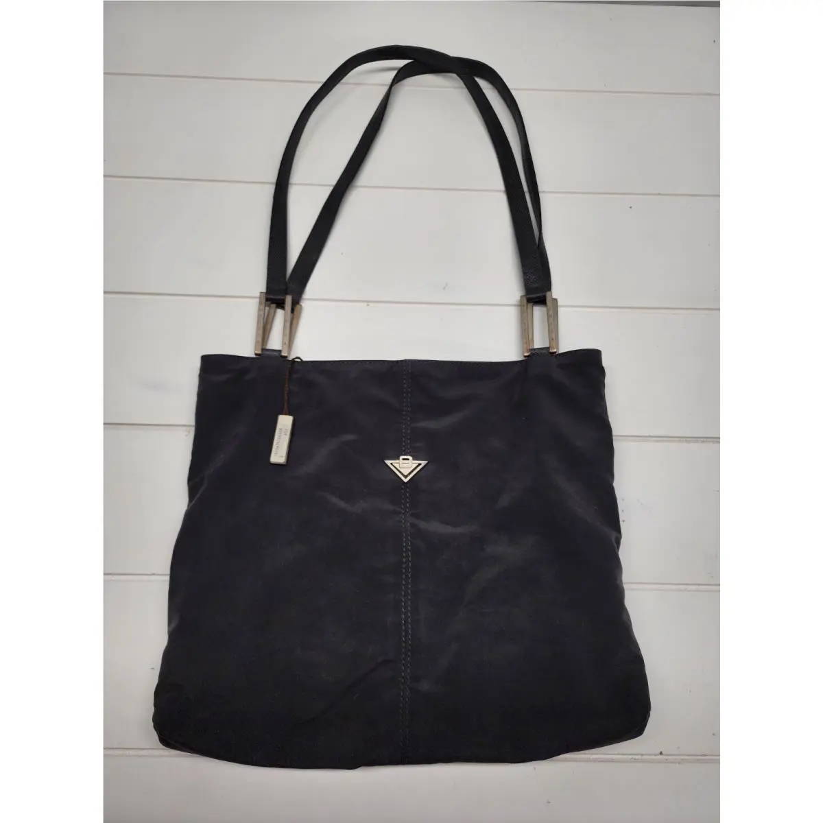 Vtg Bottega Veneta Hand Bag Black Canvas Italy