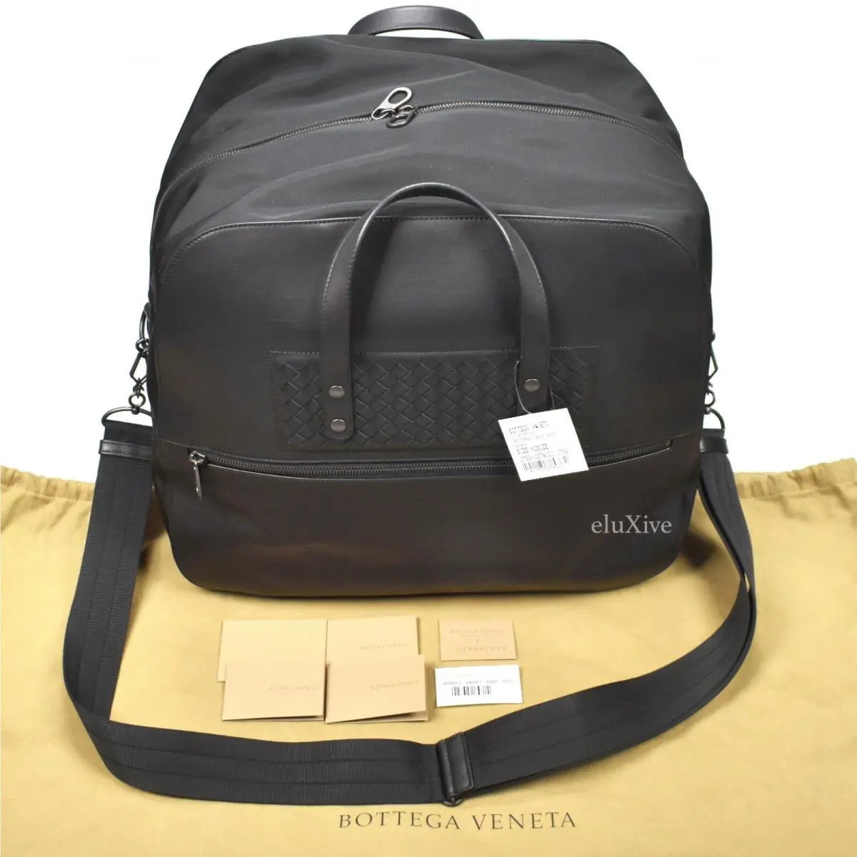 Bottega Veneta Black Woven Leather Nylon Duffle Bag Carry On