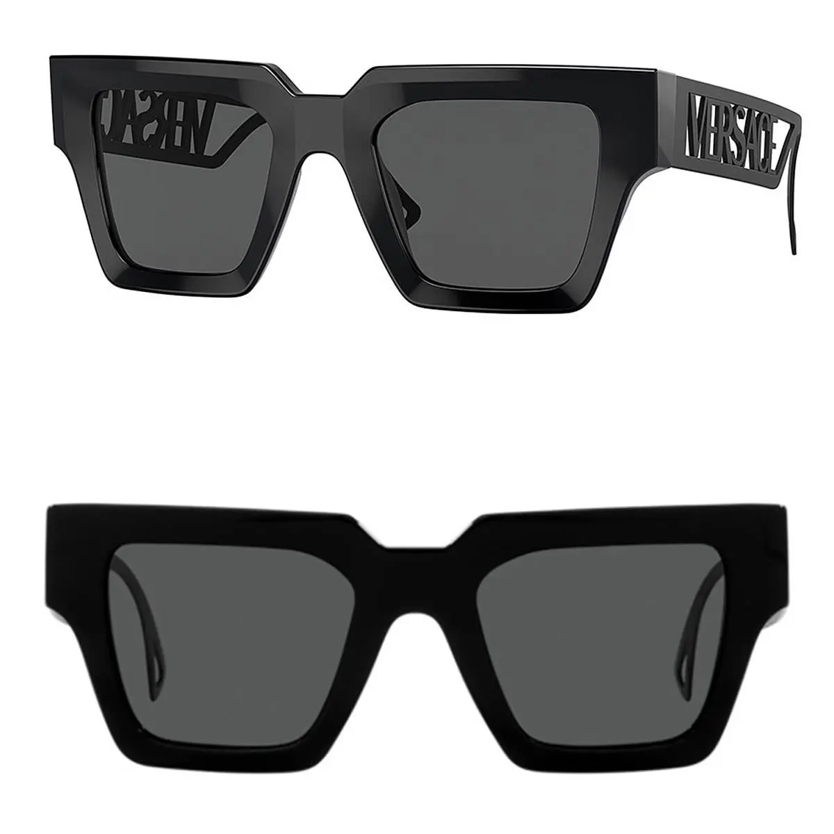 Versace 90S Vintage Logo 4431 All Black Gray Unisex VE4431 Rectangle Sunglasses