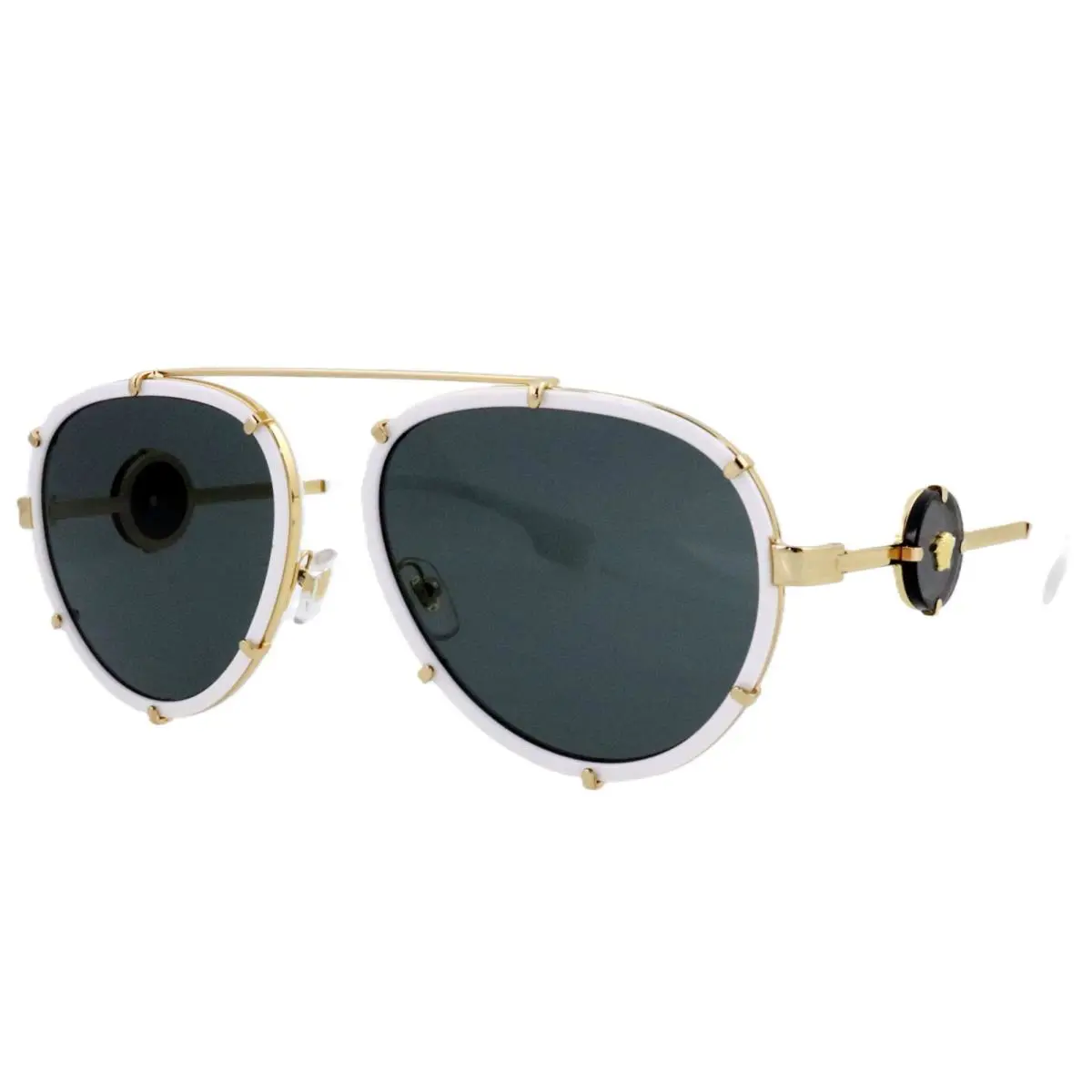 Versace VE 2232 1471/87 61mm Gold White Stud Aviator Sunglasses Italy Unisex
