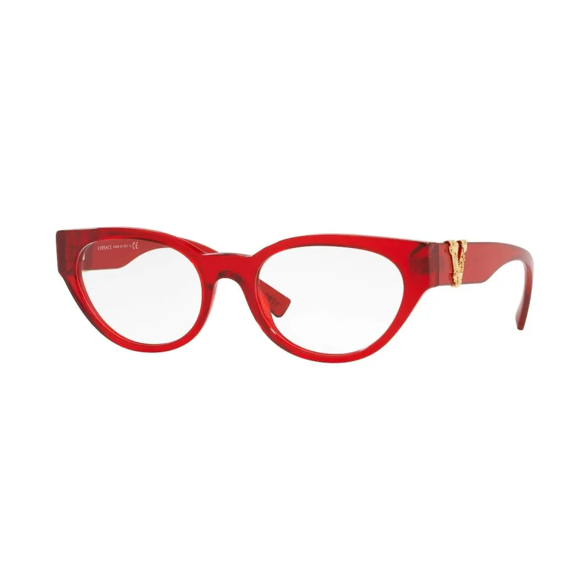 Versace VE3282 5280 Cat Eye Eyeglasses Women`s Transparent Red Full Rim 51mm