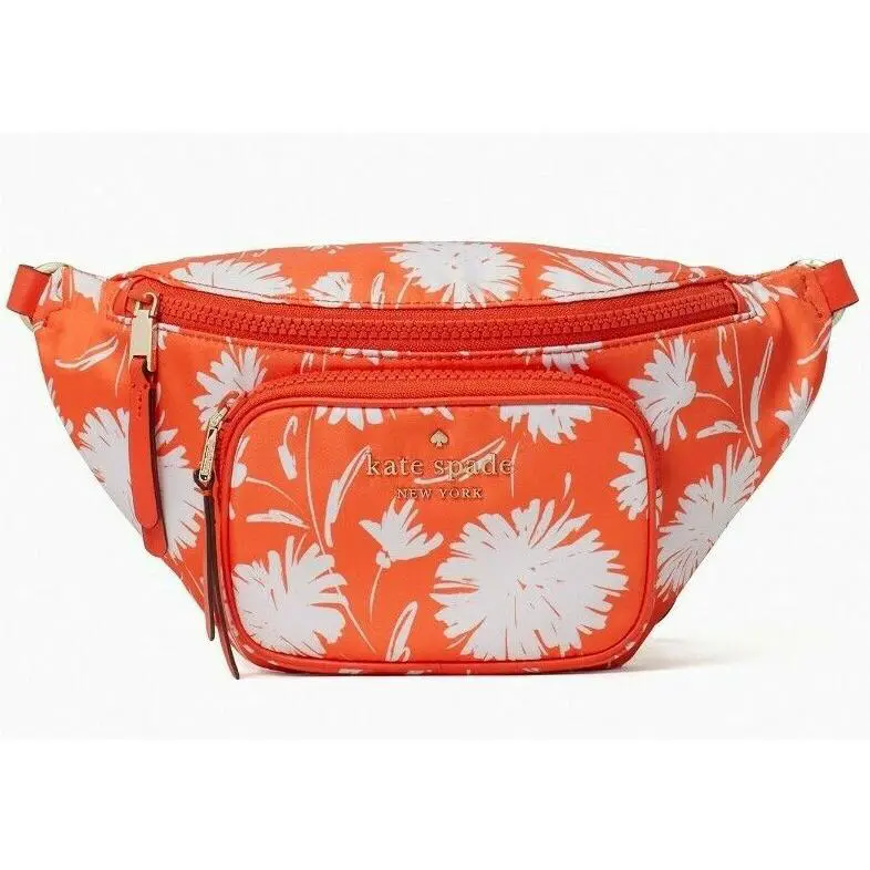 Kate Spade Dorian Belt Bag Orange White Flower Nylon WKR00428 Retail FS