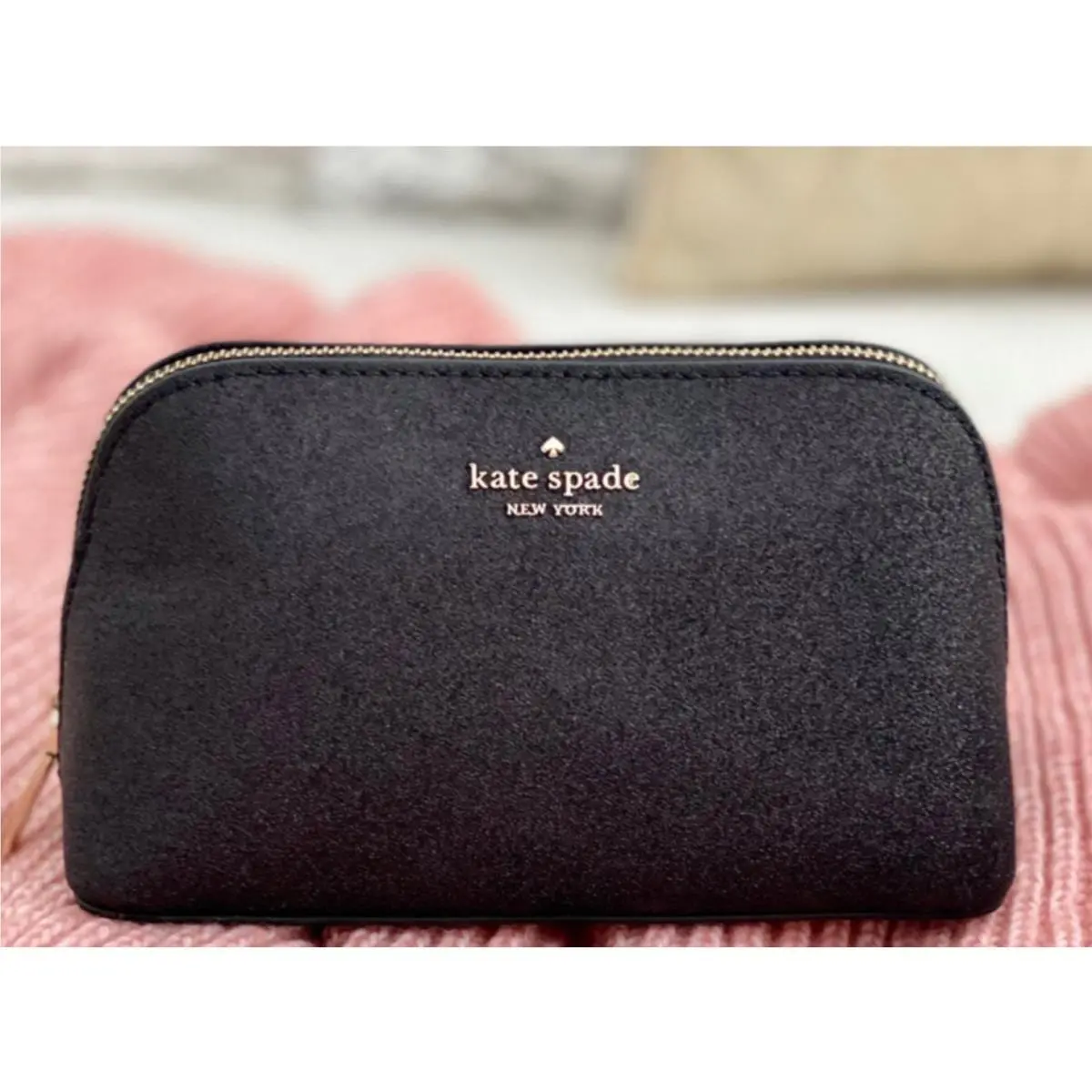 Kate Spade Shimmy Glitter Cosmetic Makeup Bag Sparkling Black