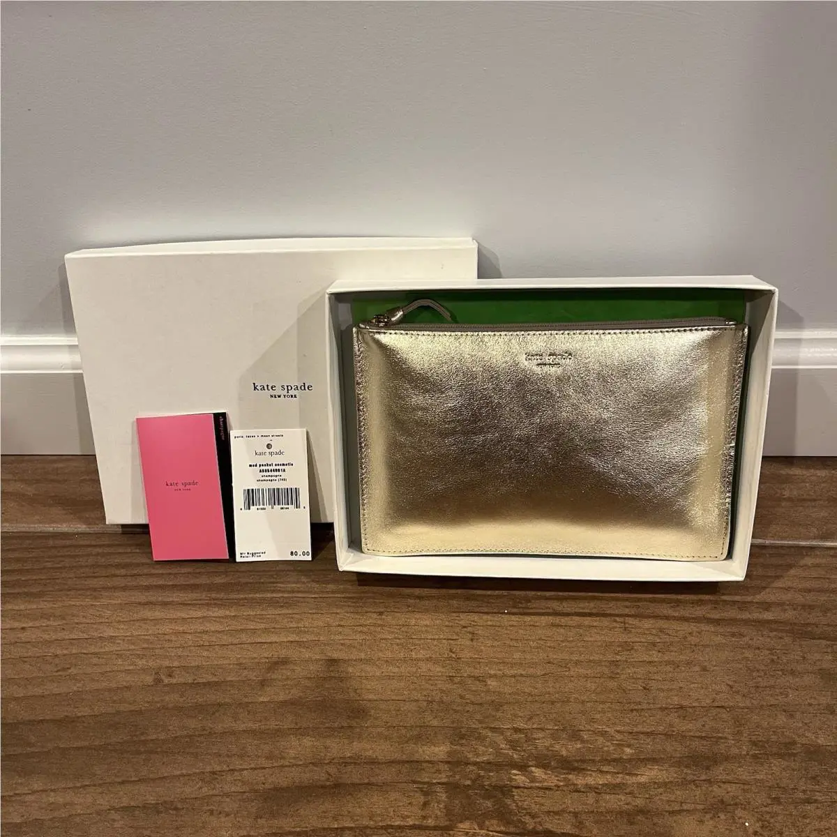 Kate Spade Shimmy Glitter Medium Cosmetic Makeup Bag Sparkling Champage