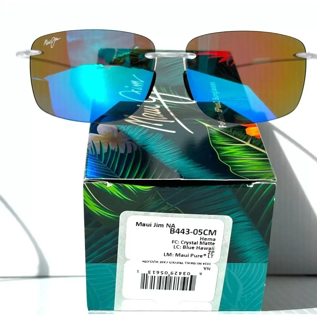 Maui Jim Hema Rimless Crystal Matte Blue Hawaii Sunglasses B443-05CM Made in Jpn