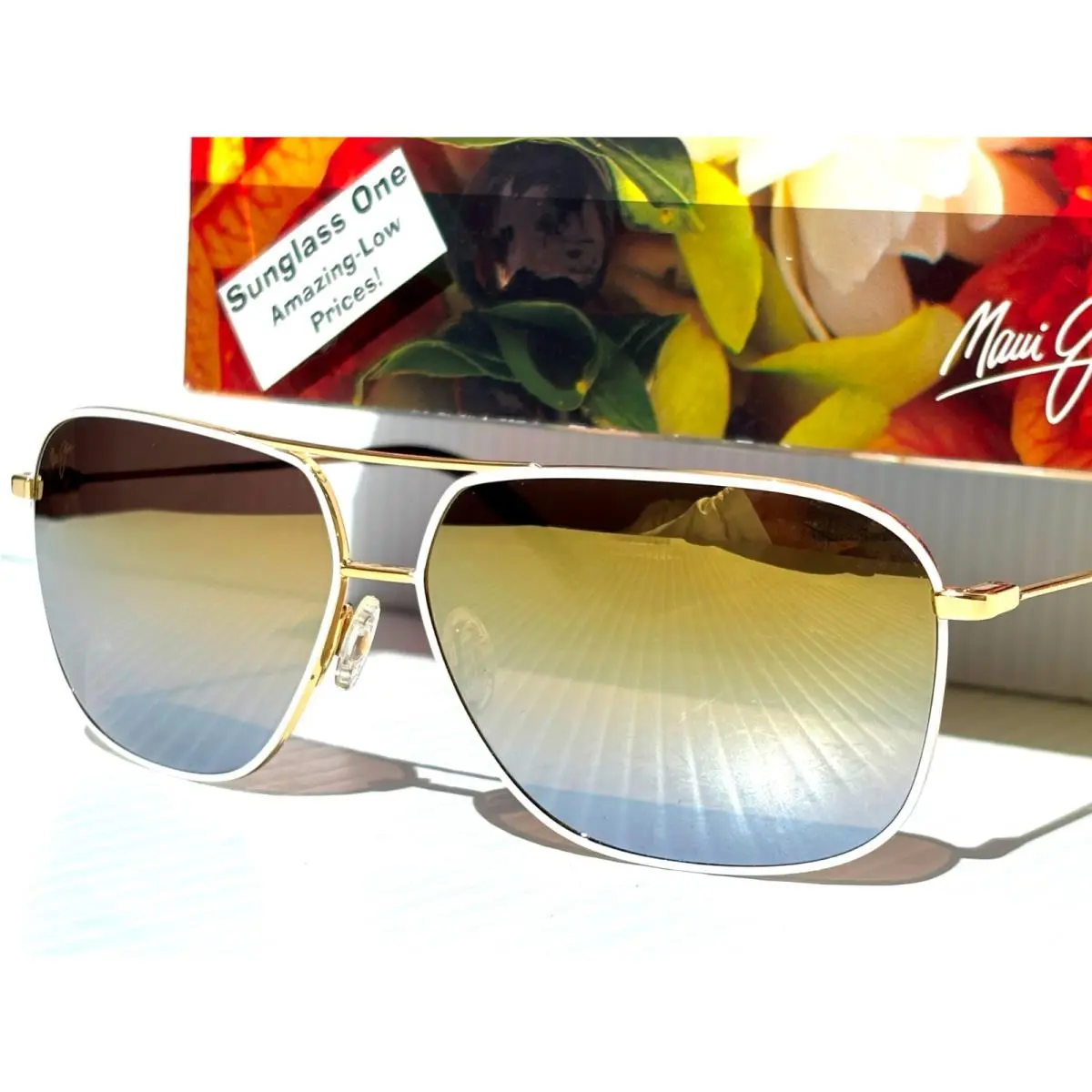 Maui Jim Kami Shiny Gold Polarized Gold Silver Glass Sunglass DGS778-05C