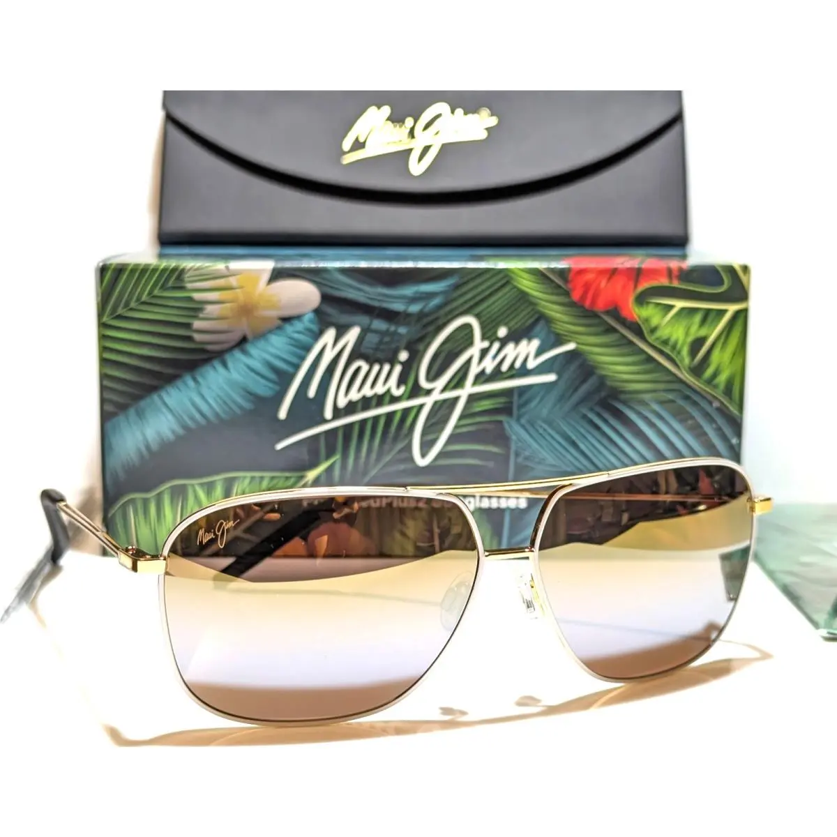 Maui Jim Kami Gold White Polarized Gold Silver Mirror Sunglasses DGS778-05C