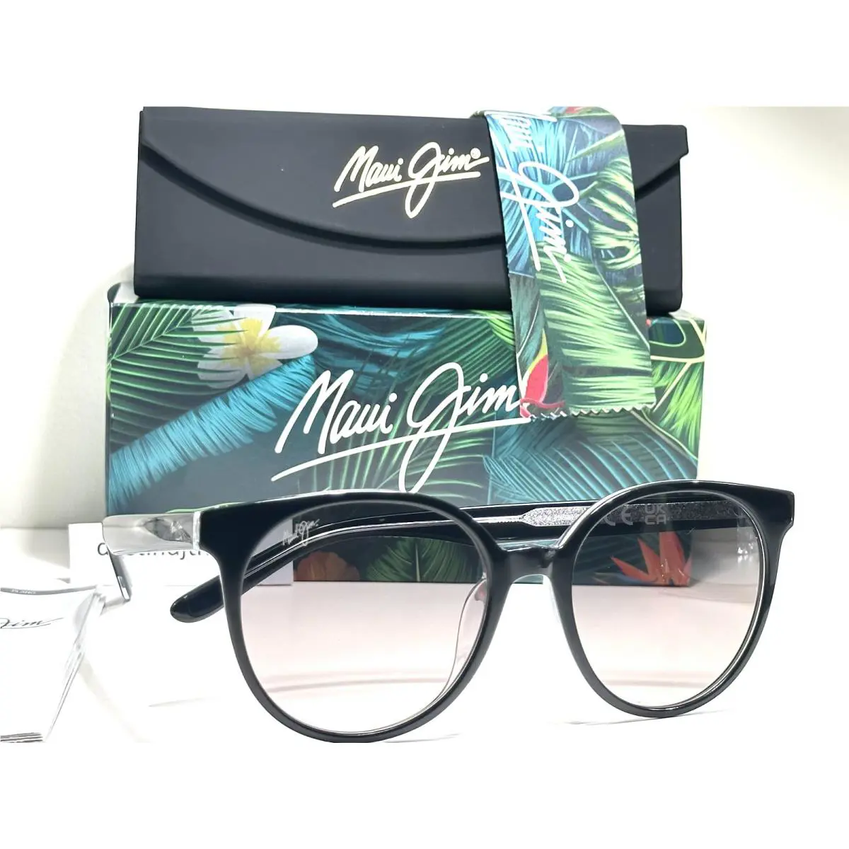 Maui Jim Mehana Black Crystal Polarized Grey Gradient Glass Sunglass GS866-02