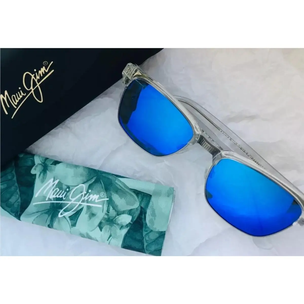 Maui Jim Kawika Polarized Sunglasses B257-05CR Crystal/blue Hawaii Glass - Frame: Clear, Lens: Blue