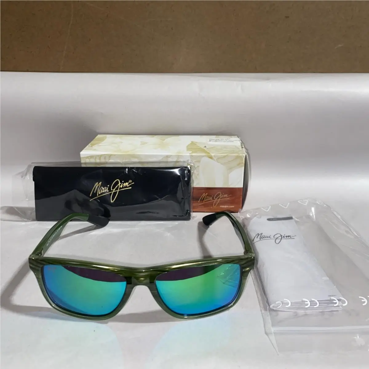 Onshore Olive Stripe Fade Maui Green Mirror Sunglasses GM798-15C by Maui Jim