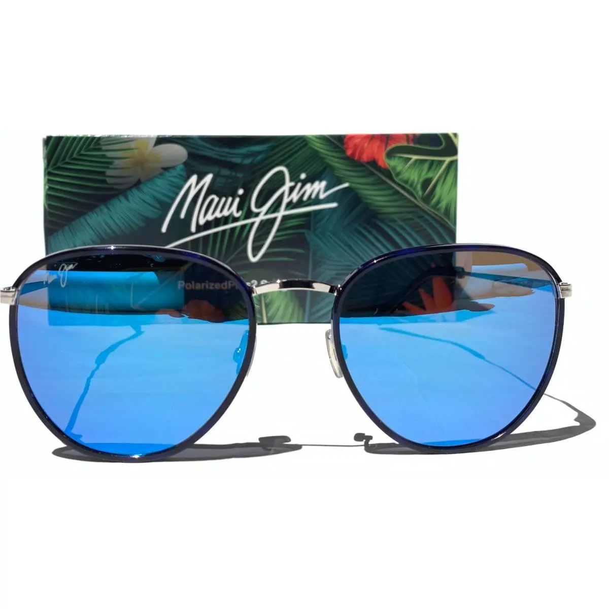 Maui Jim Noni Navy Silver Polarized Maui Blue Lens Sunglasses B854-03