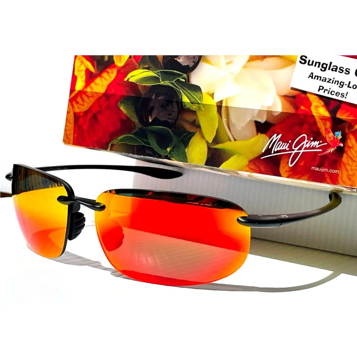 UK Maui Jim Hookipa XL Matte Black Polarized Lava Ruby Lens Sunglass RM456-02A