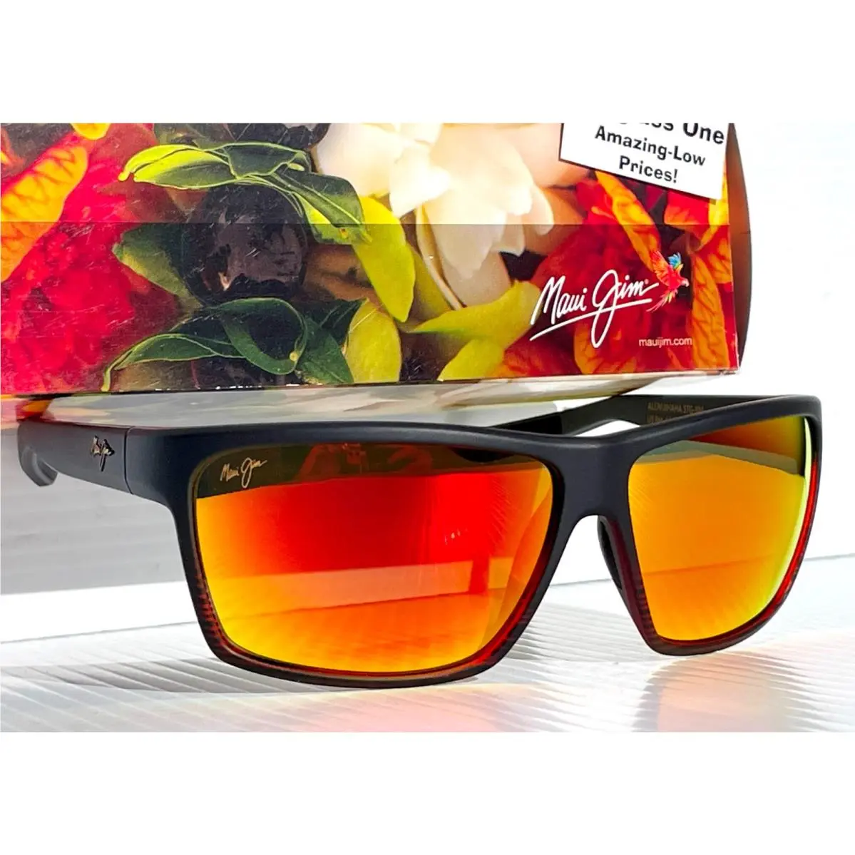 Maui Jim Alenuihaha Burgundy Stripe Polarized Lava Red Glass Sunglass RM839-07C - Frame: Red, Lens: Red